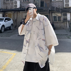 港风宽松男士满意飞机冰丝衬衫宽松短袖衬衫 A071-C30-P38图片