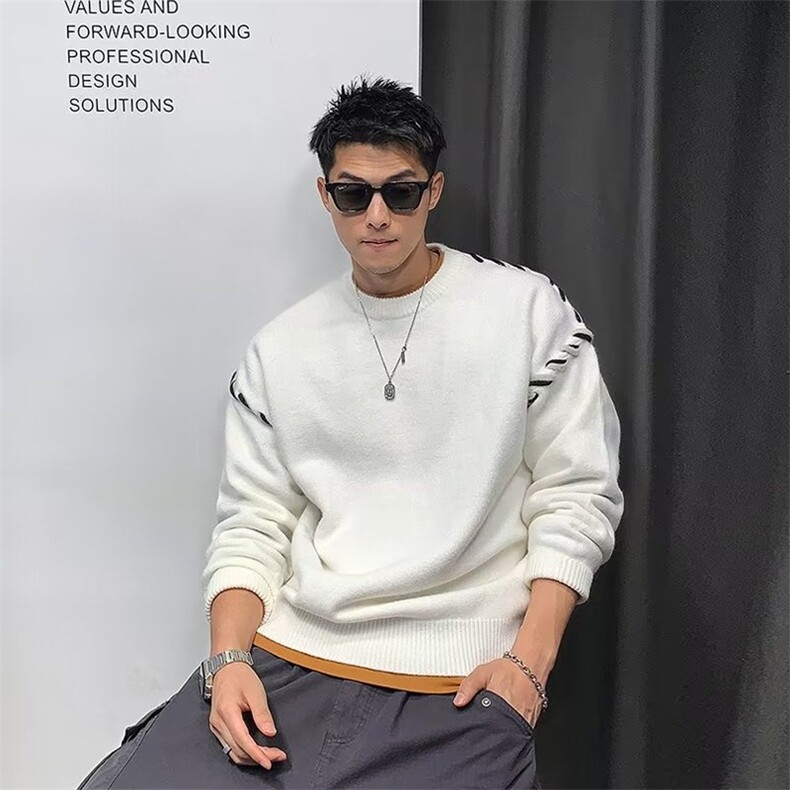 1506A/GMY090/P56秋冬加厚毛衣男韩版潮流宽松拼接针织衫图片