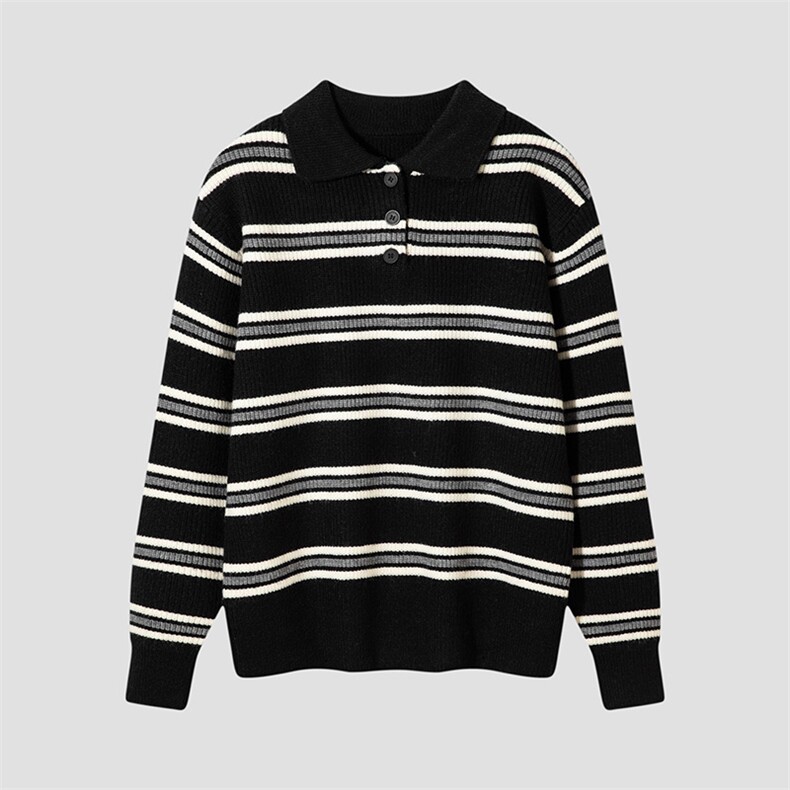 男士毛衣2025秋冬新款翻领时尚条纹打底衫宽松百搭针织衫，男装T恤，星座914