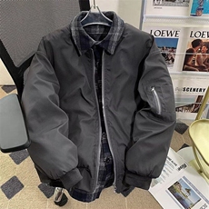 加绒加厚冬款男假两件棉衣条纹拼接工装拉链口袋棉袄外套MA16P90，男装棉衣，星座1013-1