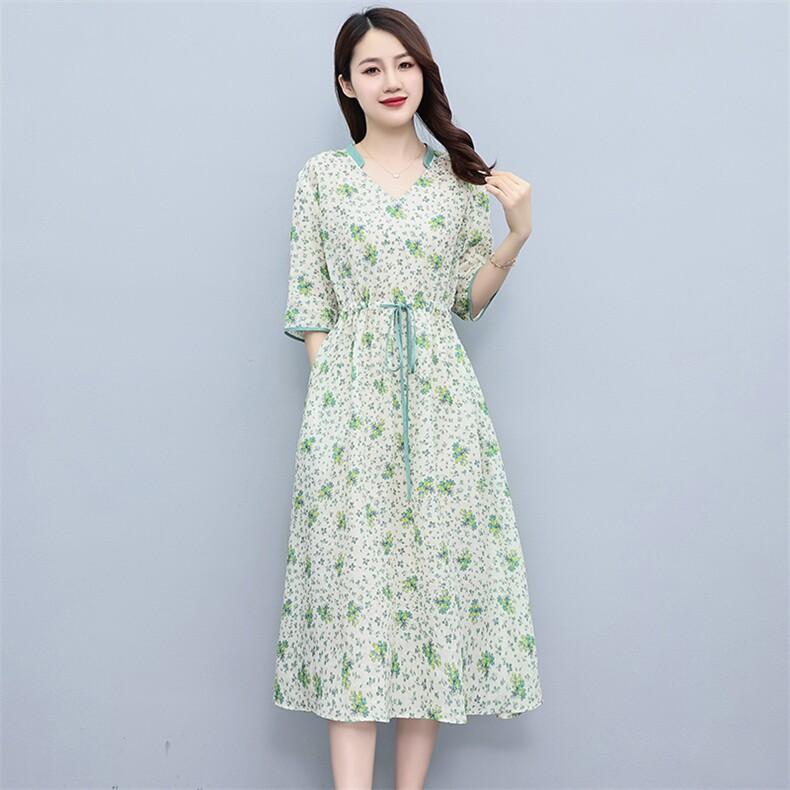 2023夏季新款时尚气质收腰显瘦休闲舒适撞色小碎花连衣裙,女装连衣裙,独衣靓