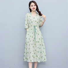 2023夏季新款时尚气质收腰显瘦休闲舒适撞色小碎花连衣裙，女装连衣裙，独衣靓