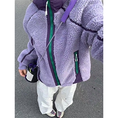 高品撞色拼接加厚保暖羊羔毛开衫连帽摇粒绒外套男女A1144-P108，男装棉衣，星座1505
