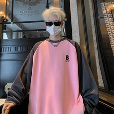 粉色拼深灰袖