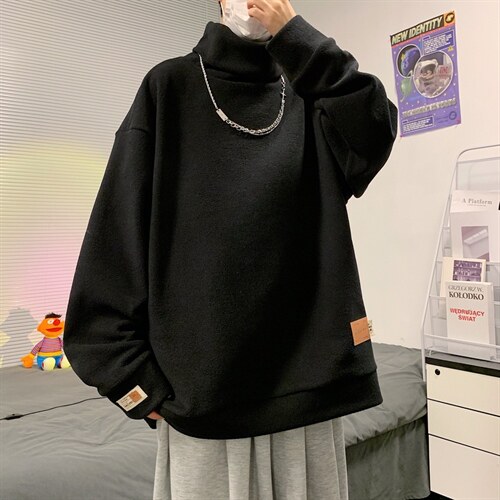 21冬季新款男士加绒打底衫内搭百搭高领卫衣羊羔绒  T201 P45限68图片
