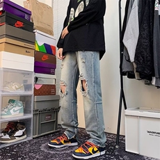 夏季薄款破洞牛仔裤男款修身直筒美式休闲乞丐裤子，男装牛仔裤，星座410-6（原星座1304-1）