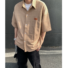 2026夏短袖格子衬衫大码男纹理提花衬衣薄外套CS580/特P35咖啡，男装衬衫，电商A094