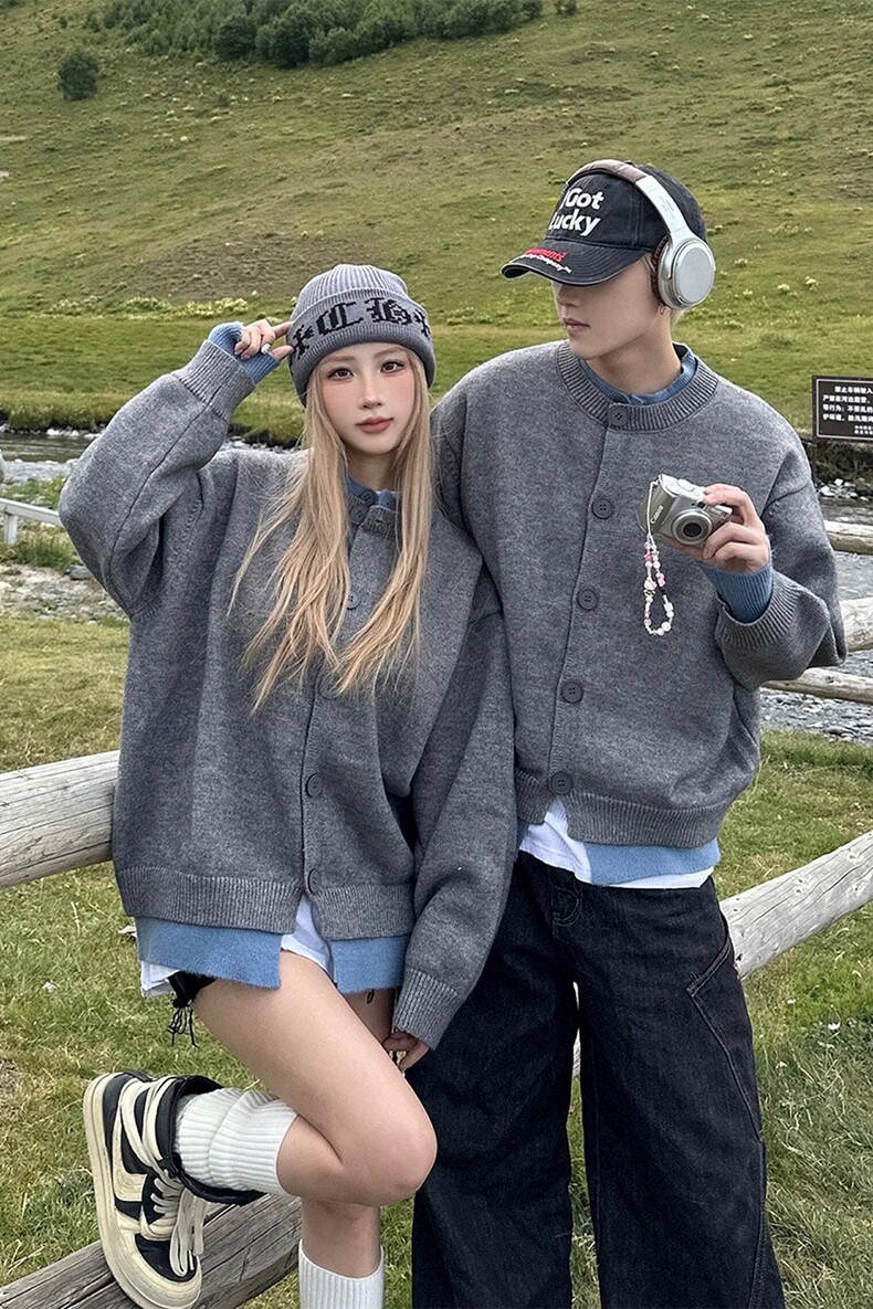 Cleanfit美式复古假两件开衫毛衣松弛感慵懒风情侣亨利领毛衣外套,男装针织衫/毛衣,星座218-8