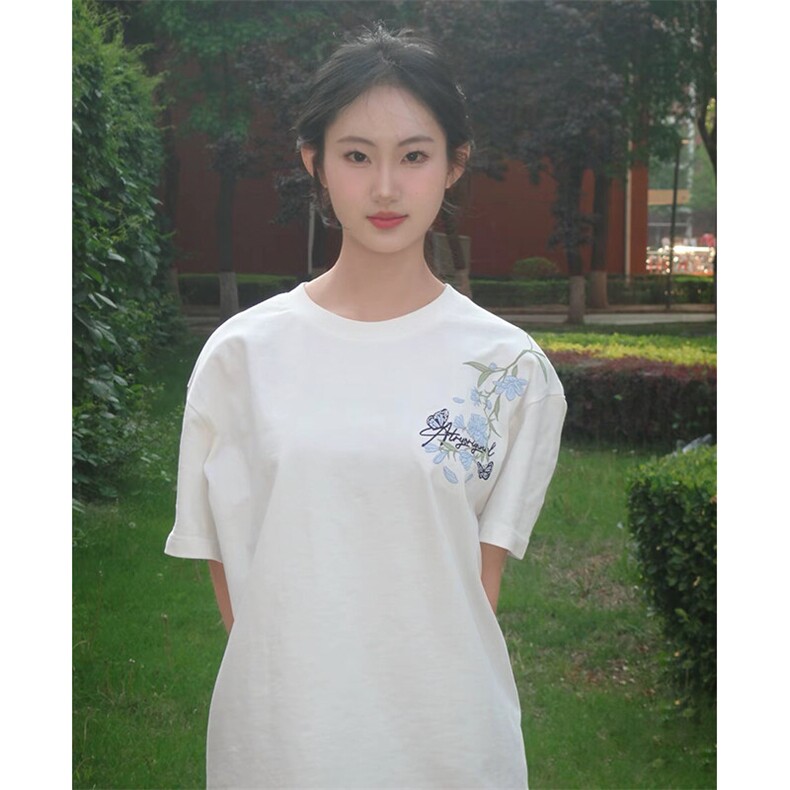 万针全刺绣解构设计260克重磅双纱纯棉高品质美式高街短袖T恤特35,男装T恤,电商A486