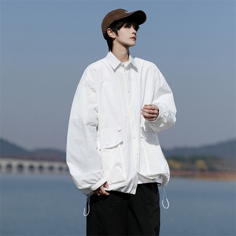 8XL-M春夏廓形衬衫防晒外套特大码多口袋复古慵懒衬衣JK5203/P50图片