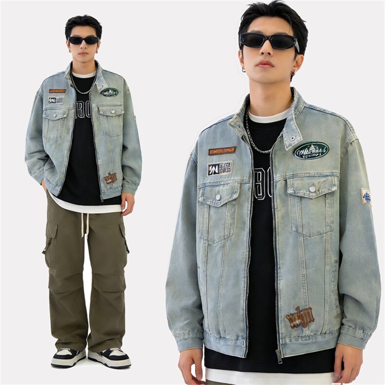 春秋美式复古贴章设计感水洗做旧刺绣牛仔夹克外套男JK86155-p70,男装夹克,星座1008