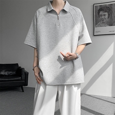 8XL-M半拉链t恤短袖POLO衫男款夏季美式翻领宽松大码半袖DT008P45，男装T恤，电商B312