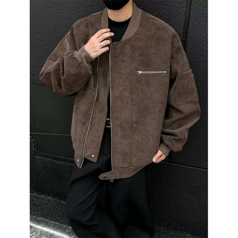 秋冬新款开衫夹克美式复古休闲慵懒风男纯色外套jk113p68,男装夹克,电商D315