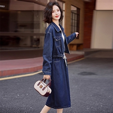 欧货爆款流行牛仔套装女2024初秋新款洋气减龄时髦流行半裙两件套，女装套装/套裙，依路服饰