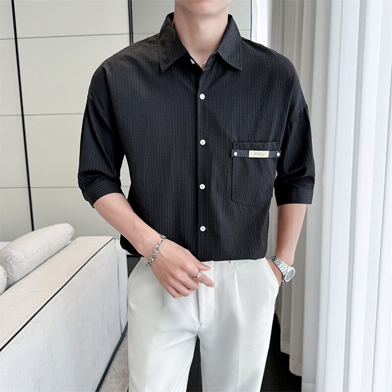 2025春季新款衬衫男士轻奢冰丝垂感短袖半袖衬衣上衣901-C38P58,男装衬衫,星座901