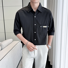 2025春季新款衬衫男士轻奢冰丝垂感短袖半袖衬衣上衣901-C38P58，男装衬衫，星座901