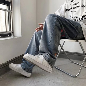 潮牌牛仔裤男宽松束脚春季老爹长裤N7077P40图片