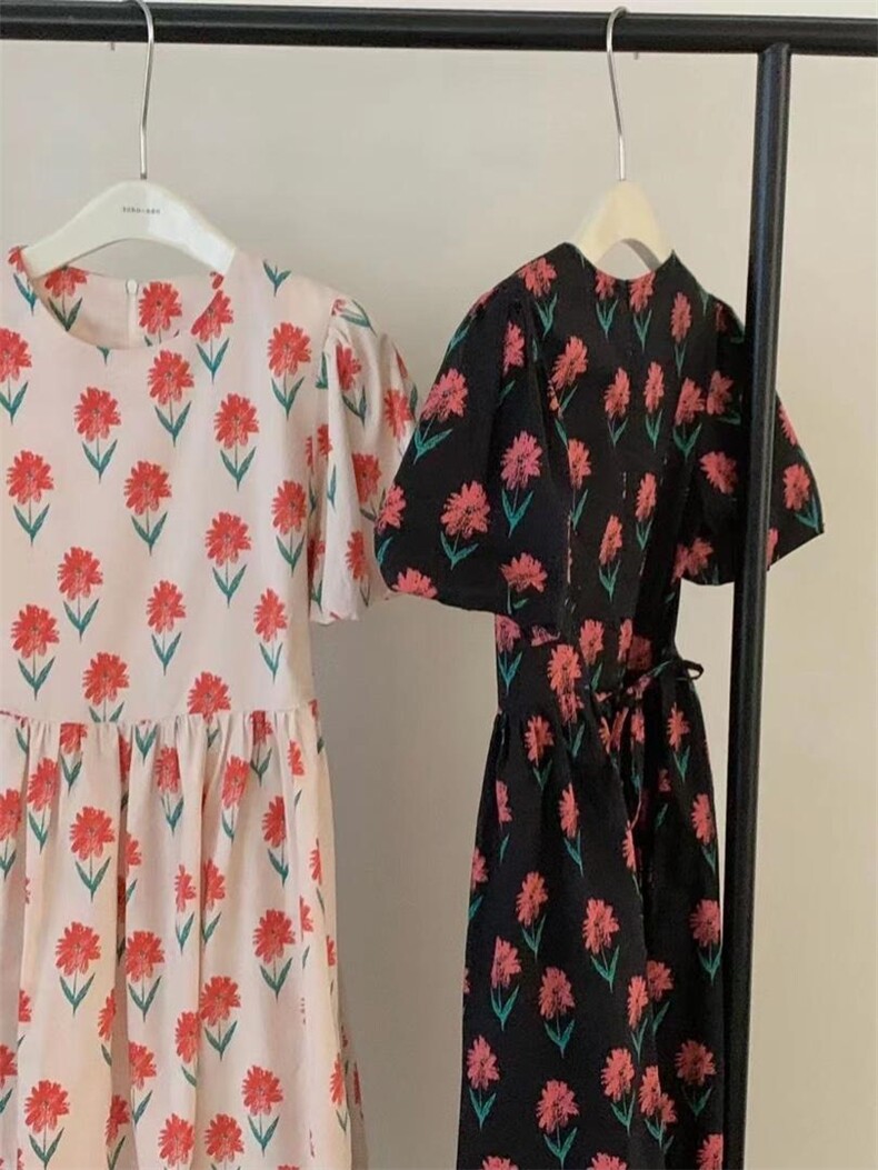 韩风小花连衣裙，女装连衣裙，欧妮卡蒂蔓