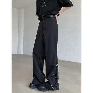 cleanfit高级感休闲西裤男宽松阔腿直筒金属设计微喇裤子XK78P65图片
