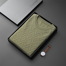 奢华男士山羊绒菱形图案圆领套头毛衣，男装羊毛衫，台绒羊绒