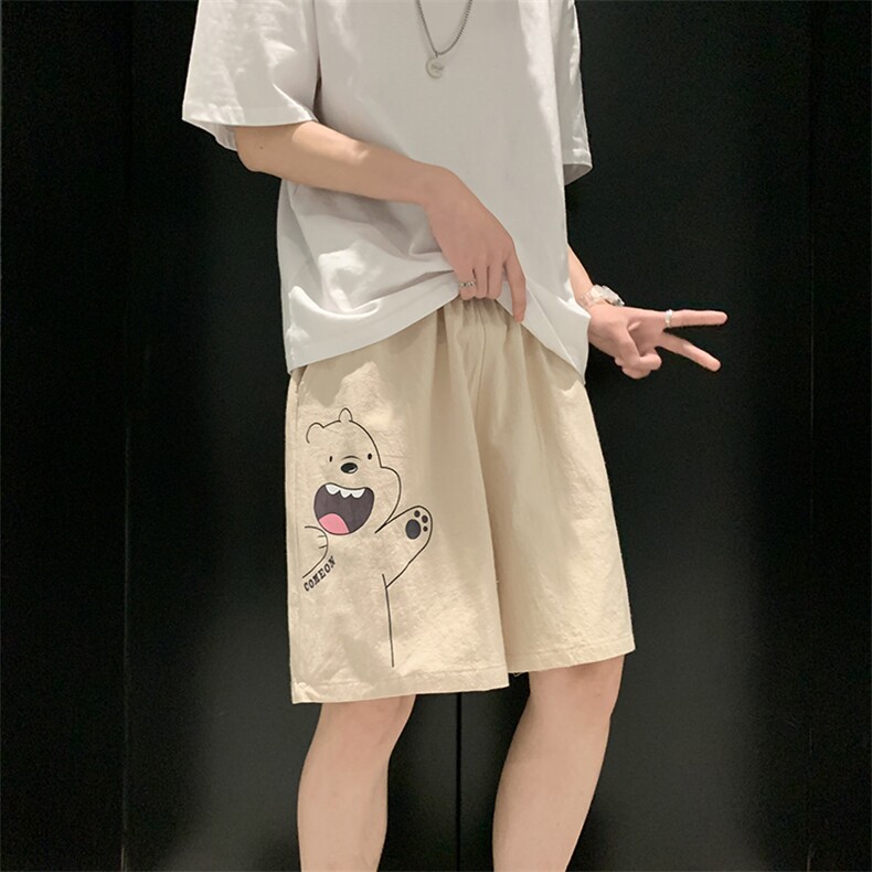 YD33131-P25 港风潮牌亚麻短裤男大码棉麻五分裤男中裤沙滩裤图片