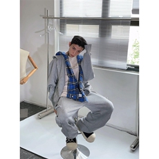 【有货】假两件格子拼接卫衣男款设计感连帽开衫外套JL97LL-特P68，男装卫衣，星座1007（原301D）