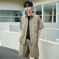 休闲套装男夏季薄款衬衫男士短袖短裤两件套衬衣帅气Y2505-P60，男装休闲套装，电商A355（原A415）
