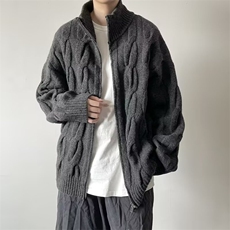 得物品质秋款男立领开衫毛衣北极绒提花宽松针织衫外套M81P70，男装针织衫/毛衣，星座1013-1