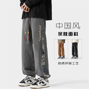 特批P30无差价2025新款刺绣拼接束脚长裤男日系时尚休闲卫裤K1135图片