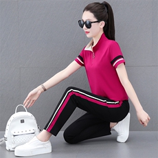 燕颉运动服套装女2023夏天薄款翻领长裤两件套韩版休闲中年妈妈装，女装运动套装，燕颉服饰