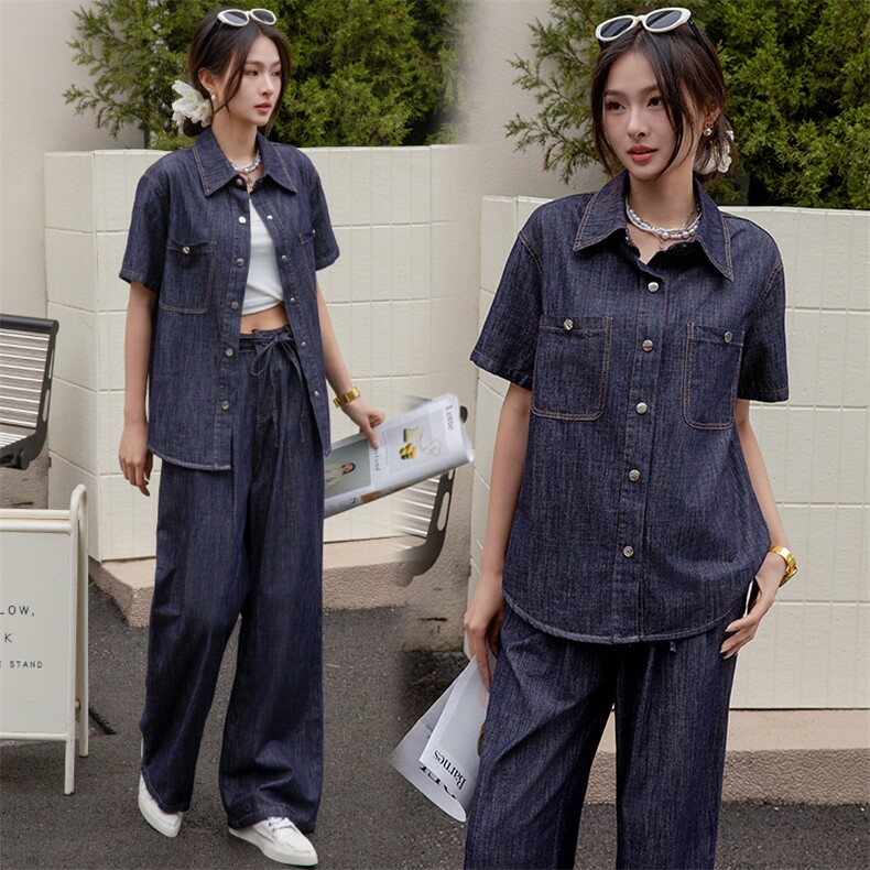 牛仔套装阔腿裤两件套春夏装女2025年新款时尚一整套穿搭显高显瘦图片