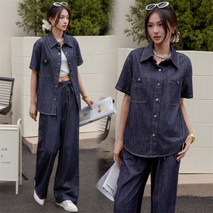 牛仔套装阔腿裤两件套春夏装女2025年新款时尚一整套穿搭显高显瘦图片