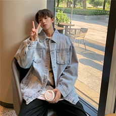 EQ321痞帅的水洗美式复古牛仔秋季外套男2024新款秋装夹克，男装夹克，电商C306-1