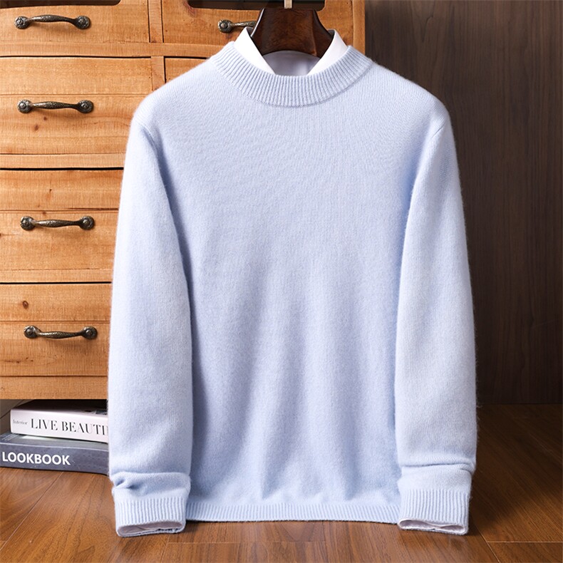 男士秋冬新款羊绒衫半高领简约纯色保暖毛衣品质商务休闲针织衫，男装羊绒套衫，铂欧羊绒