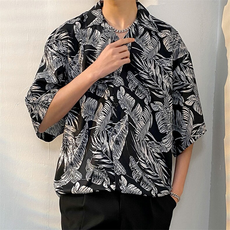 2025夏款轻薄凉感免烫花衬衫高街男复古碎花短袖CS1312-A062-P35,男装T恤,电商A062