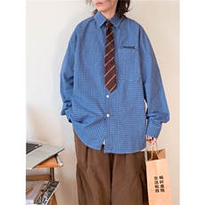 美式复古慵懒宽松蓝色格子长袖衬衫男2026新款百搭C215/P33，男装衬衫，星座506