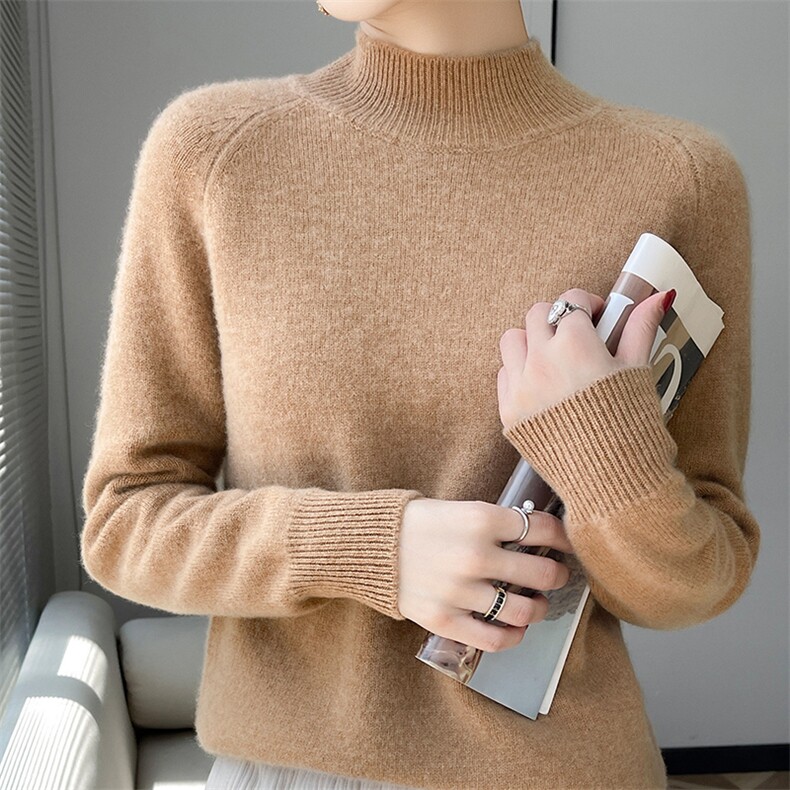 半高领毛衣女套头纯色羊毛衫女冬季2024,女装羊毛衫,耀日羊绒
