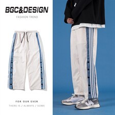 2025春夏款排扣裤子男直筒阔腿裤三条杠卫裤运动裤XZ207-K1017P30，男装休闲裤，星座207