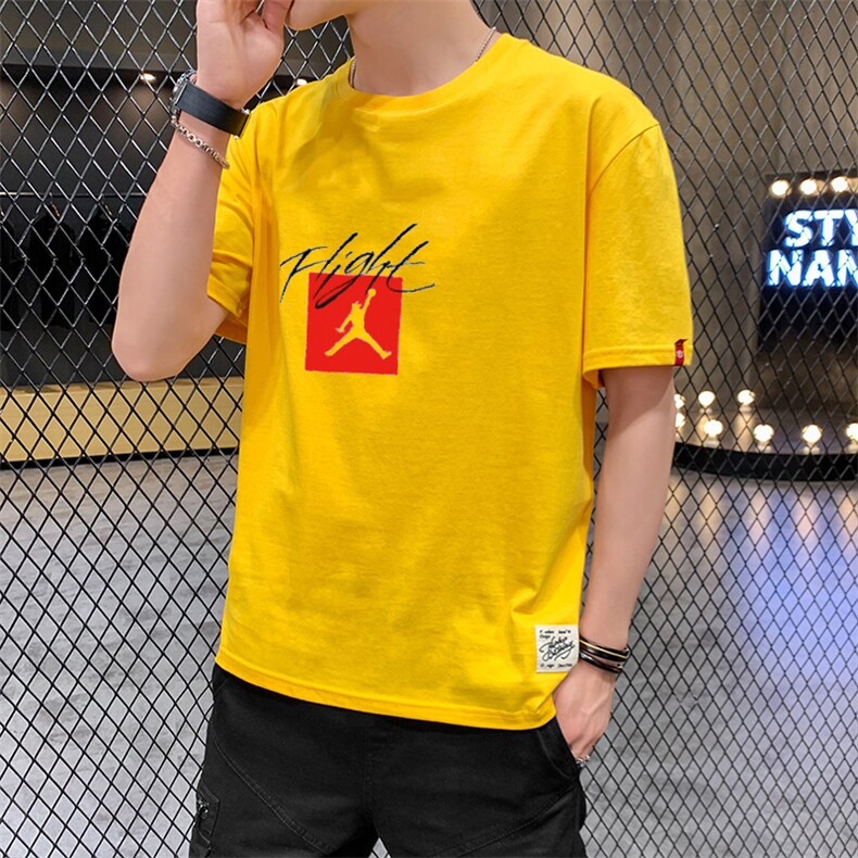 夏季港风大码宽松印花短袖T恤男圆领篮球中袖卫衣模白T9558,男装T恤,星座1207