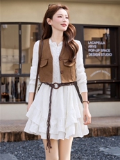 时尚潮流2026年春季时尚休闲马甲+连衣裙两件套，女装套装/套裙，江南富贵女