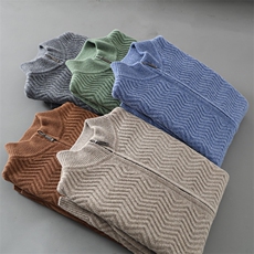 2025年秋季新款百搭长袖加厚波浪纹羊毛开衫，男装羊毛衫，江杉羊绒