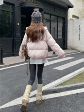现货新款东大门加厚保暖羽绒服百搭连帽面包服女装外套，女装羽绒服，然然