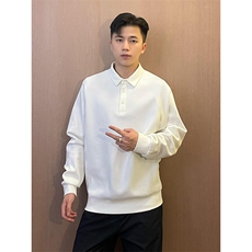 抖音得物高品质二开230克精梳珠地光版纯色宽松长袖T恤翻领POLO衫，男装T恤，电商A443