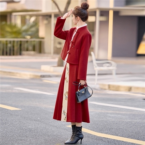 《现货》2025年冬季中式90羽绒服两件套装淑女保暖套装提花纯色女图片