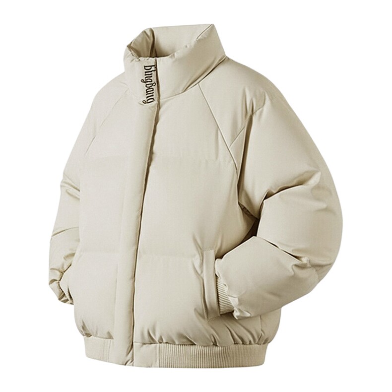 现货冬季三防重磅硬挺boxy短款羽绒刺绣立领PU皮棉衣外套加厚棉服,男装棉衣,电商A443