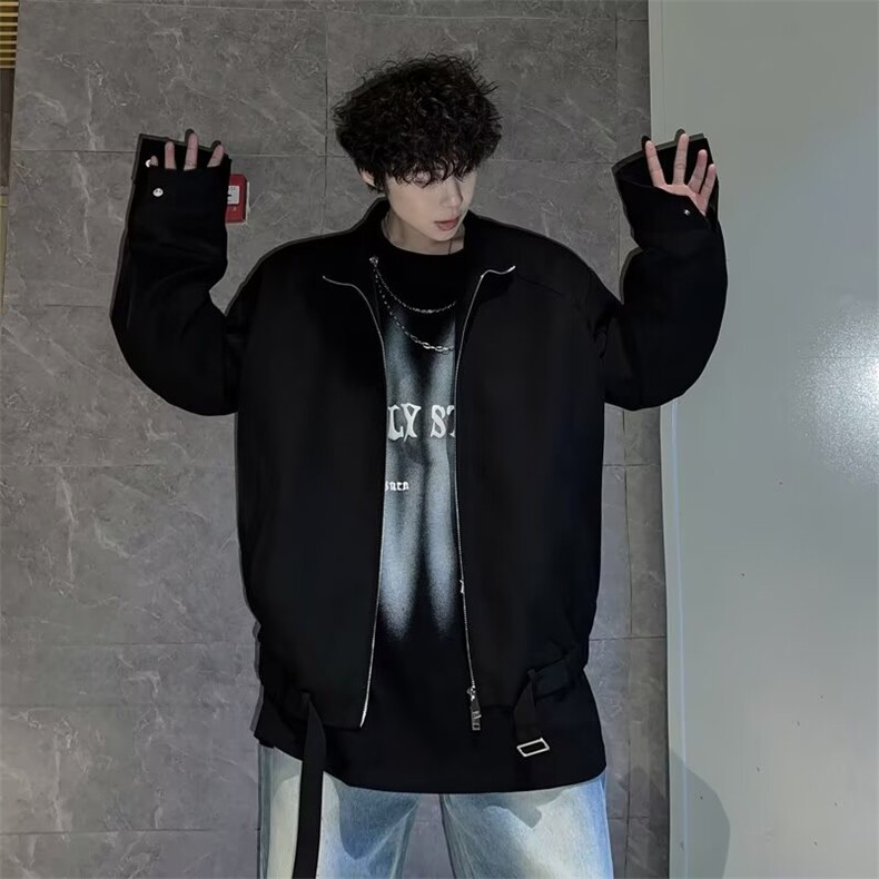 韩版感痞帅简约短款外套男潮流宽松休闲小众设计立领夹克潮T128,男装夹克,星座1116A-1（原606A）