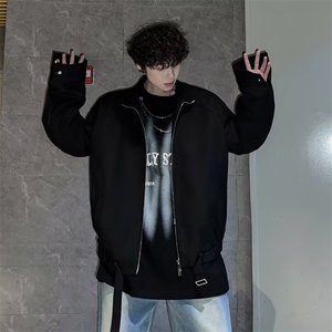 韩版感痞帅简约短款外套男潮流宽松休闲小众设计立领夹克潮 T128图片