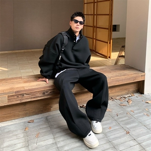 半拉链卫衣男2025新款运动套头上衣秋冬廓形宽松外套WB596-P47图片