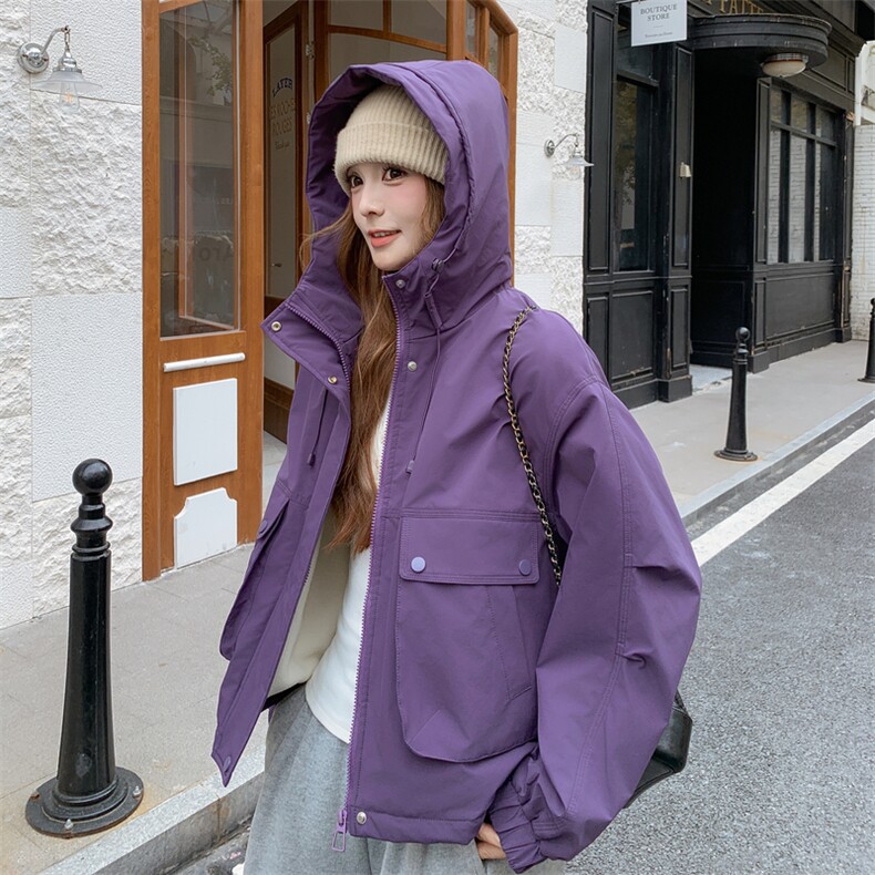 紫色设计感冲锋衣派克服羽绒棉服女冬季2025新款加厚加绒棉袄棉衣,女装棉衣/棉服,2C218