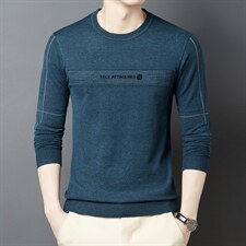 长袖t恤男2023春秋季新款宽松薄款中年男士卫衣圆领打底衫，男装针织衫/毛衣，电商B212（原钱塘6029）